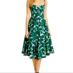 MILLY Banana Leaf-print Poplin Bustier Dress In Emerald Green, Size 10